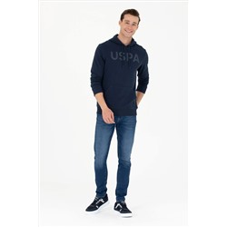 Erkek Lacivert Kapüşonlu Basic Sweatshirt