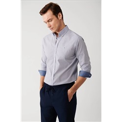 Avva Erkek Mavi Düğmeli Yaka Desenli Şerit Detaylı Pamuk Karışımlı Slim Fit Gömlek A32y2172 A32Y2172
