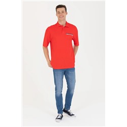 Erkek Kırmızı Oversize Polo Yaka Tişört