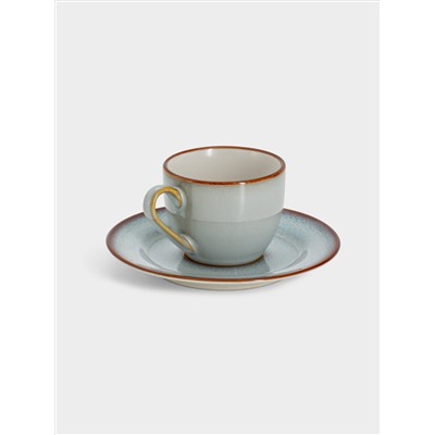 Пара кофейная, 1 перс, 2 пр, 90 мл, керамика, серо-бежевая, с коричневым кантом, Mandala