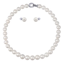 Комплект Эдисон (жемчуг белый 11-14мм; покрытие родий) 44-46см