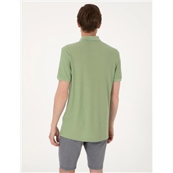 Çağla Yeşili Slim Fit Örme Dokulu Polo Yaka Tişört