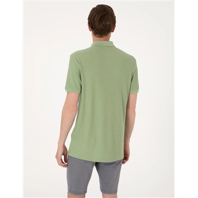 Çağla Yeşili Slim Fit Örme Dokulu Polo Yaka Tişört