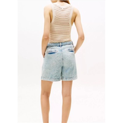 High-Rise Belted Denim Short