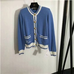 Balmai, высококачественная 100% шерсть, вышитые буквы на карманах, вязаный кардиган с длинными рукавами и круглым вырезом на пуговицах в виде головы льва, белый, синий, SML, [размер M; ширина плеч 36, обхват груди 98, длина рукава 60, длина 52