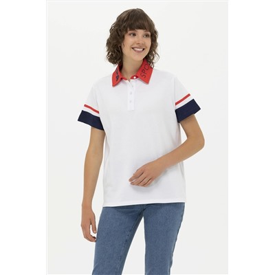 Kadın Beyaz Polo Yaka Tişört