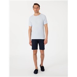 Lacivert Slim Fit Keten Karışımlı Beli Bağcıklı Dokuma Şort
