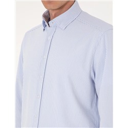 Açık Mavi Slim Fit Çizgili Uzun Kollu Gömlek