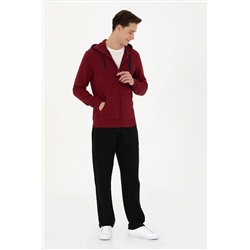 Erkek Bordo Kapüşonlu Örme Hırka