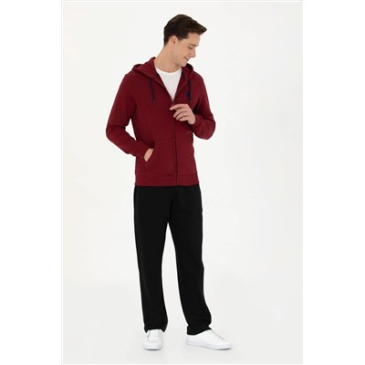 Erkek Bordo Kapüşonlu Örme Hırka