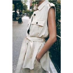 LONG WAISTCOAT WITH LINEN BELT