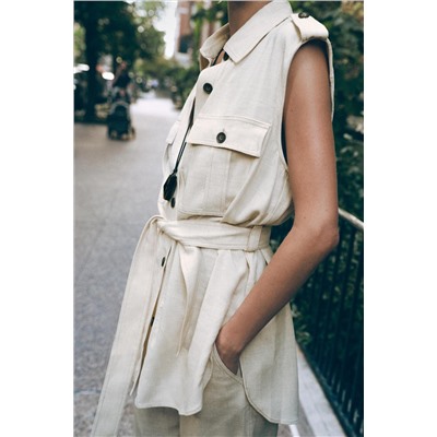 LONG WAISTCOAT WITH LINEN BELT