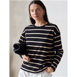 Лонгслив в полоску из премиального хлопка с эластаном