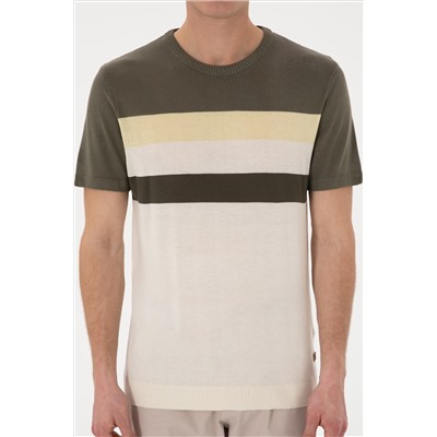 Erkek Slim Fit Bisiklet Yaka Haki Tişört