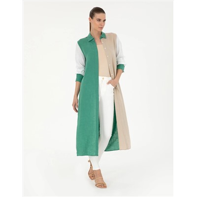 Yeşil Keten Comfort Fit Tunik