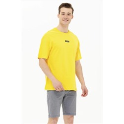 Erkek Koyu Sarı Oversize Bisiklet Yaka Tişört