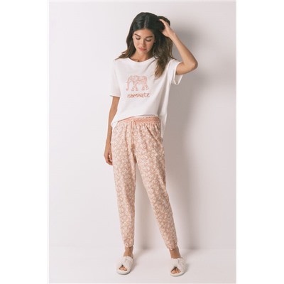 Pantalón skinny 100% algodón flores naranja
