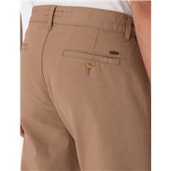 Kahverengi Slim Fit Keten Karışımlı Beli Lastikli Kanvas Pantolon