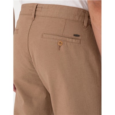 Kahverengi Slim Fit Keten Karışımlı Beli Lastikli Kanvas Pantolon