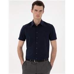 Lacivert Basic Regular Fit Kısa Kollu Cepli Gömlek
