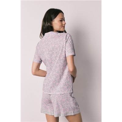 Pijama corto camisero algodón florecitas