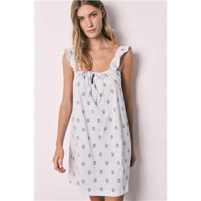 Camisón corto algodón tirantes estampado azul