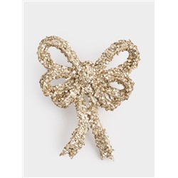 Украшение декоративное, 13 см, на клипсе, пластик, шампань, Бант, New year