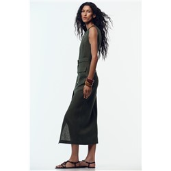 LINEN BLEND MIDI DRESS WITH BELT
