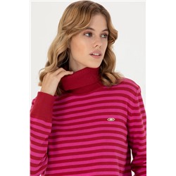 Kadın Kırmızı Balıkçı Yaka Kazak