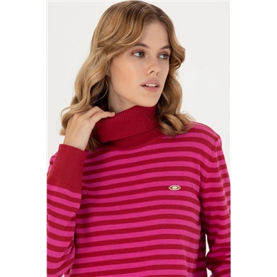 Kadın Kırmızı Balıkçı Yaka Kazak