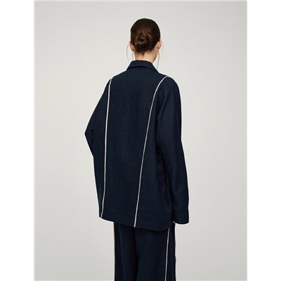 Синий жакет изо льна с кантами