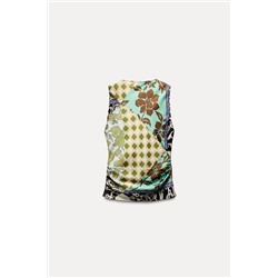 PATCHWORK PRINT SATIN TOP