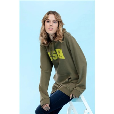Haki Kapüşonlu Basic Sweatshirt (Unisex)