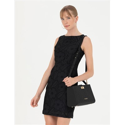 Siyah Slim Fit Dokuma Elbise