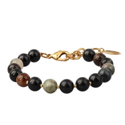 Браслет Селена (турмалин 8мм микс; покрытие золото) 17-22см, Есть комплект