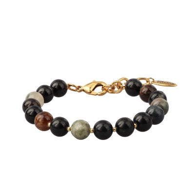 Браслет Селена (турмалин 8мм микс; покрытие золото) 17-22см, Есть комплект