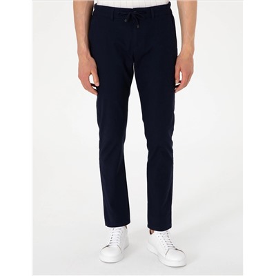 Lacivert Slim Fit Keten Görünümlü Kanvas Pantolon