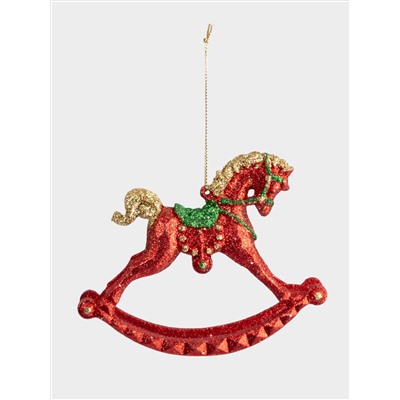 Игрушка елочная, 12х10 см, пластик, красная, Лошадка-качалка, New year