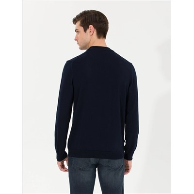 Lacivert Slim Fit Yarım Balıkçı Yaka Basic Triko Kazak