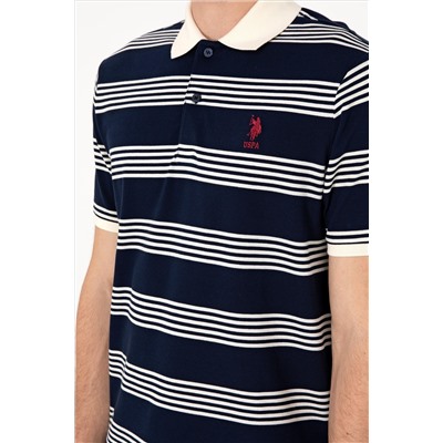 Erkek Regular Fit Polo Yaka Lacivert Çizgili Tişört
