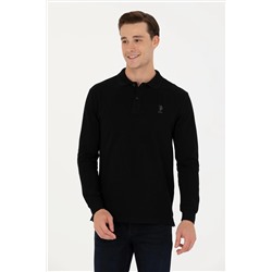 Erkek Siyah Basic Polo Yaka Sweatshirt