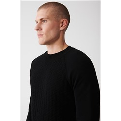 Siyah Bisiklet Yaka Reglan Kol Triko Kazak