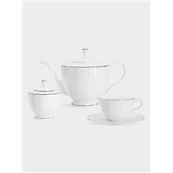 Сервиз чайный, 6 перс, 14 пр, фарфор F, белый, с серебристым кантом, Lotus silver