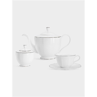 Сервиз чайный, 6 перс, 14 пр, фарфор F, белый, с серебристым кантом, Lotus silver