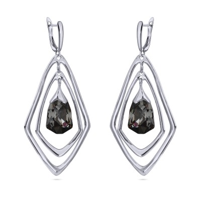 Серьги Румба (кристаллы SW темно-серые; покрытие родий), Есть комплект