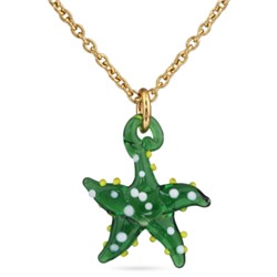 Кулон Морская звезда (муранское стекло зеленое; покрытие золото) 90см, Есть комплект
