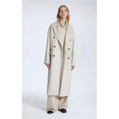 Женское Элегантное двубортное длинное шерстяное пальто с воротником из шерсти  ЛАЙ*М