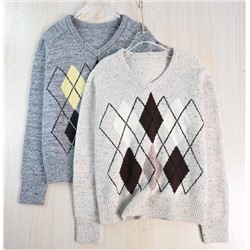 Свитер из шерстяной смеси с цветочным узором и ромбовидными полосками МО*КО