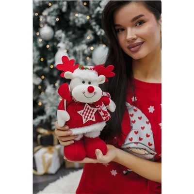 Игрушка новогодняя с выдвижными ногами Олень с лопатой красный