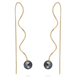 Серьги (Майорка 12мм темно-серая; покрытие золото), Есть комплект